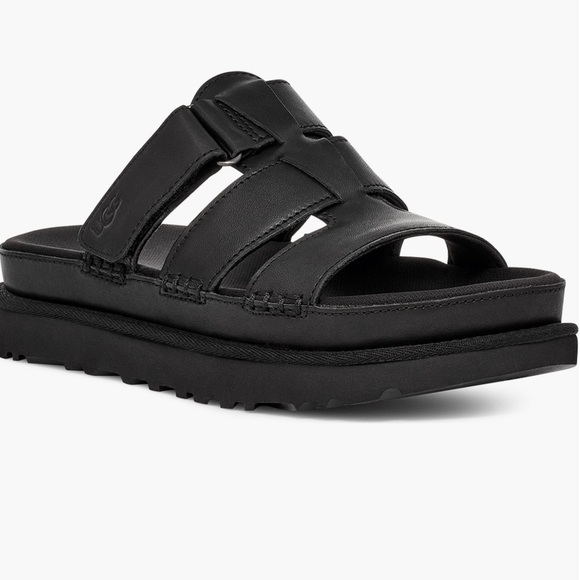 Ugg Black Leather Slide Sandals - Picture 2 of 2